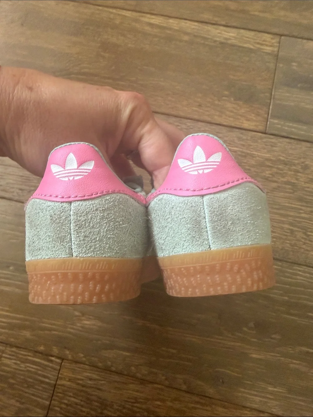 adidas Kids Gazelle Platform Sneakers in Mint Green with Pink Heel